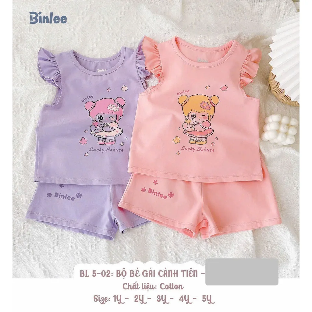 BINLEE - Bộ quần áo cộc tay cho bé gái từ 1 tuổi đến 5 tuổi