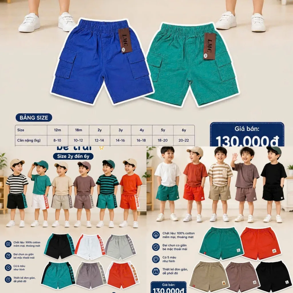 Quần short bé trai, bé gái từ 12 tháng đến 6 tuổi