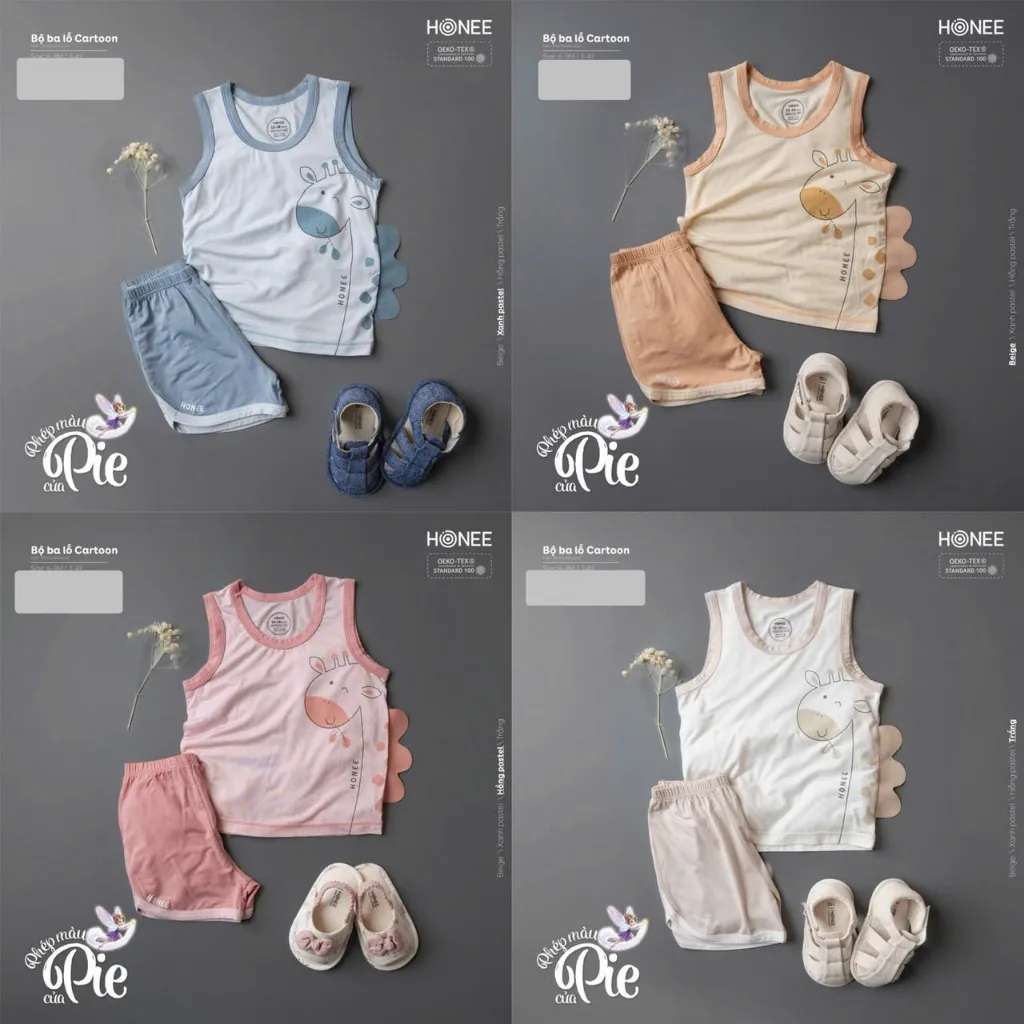 Bộ quần áo ba lỗ cho bé hãng Hrnee