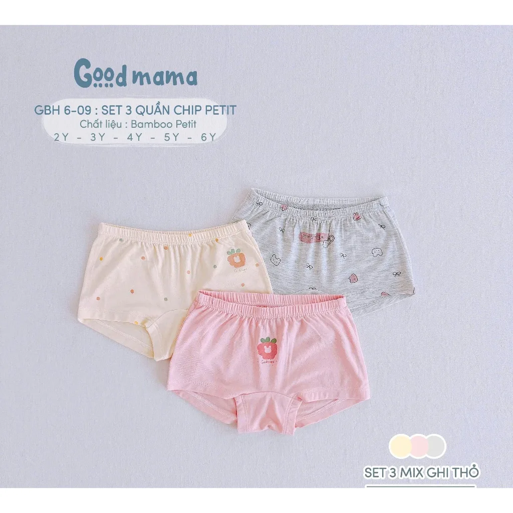 GOODMAMA - Set 3 quần chip cho bé từ 2 tuổi đến 6 tuổi